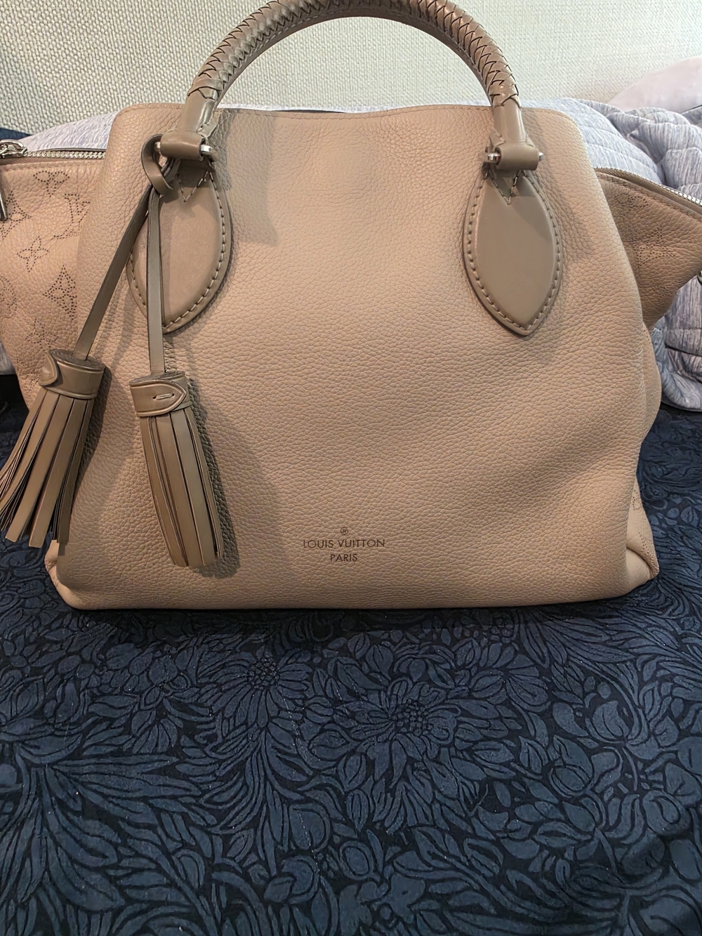Louis Vuitton Taupe Pebbled Leather Tassel Satchel